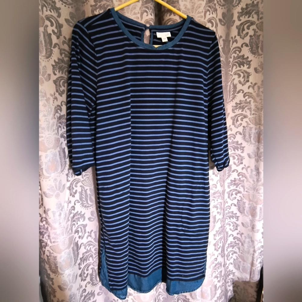 J. jill Mixed Media Shirttail Dress Striped